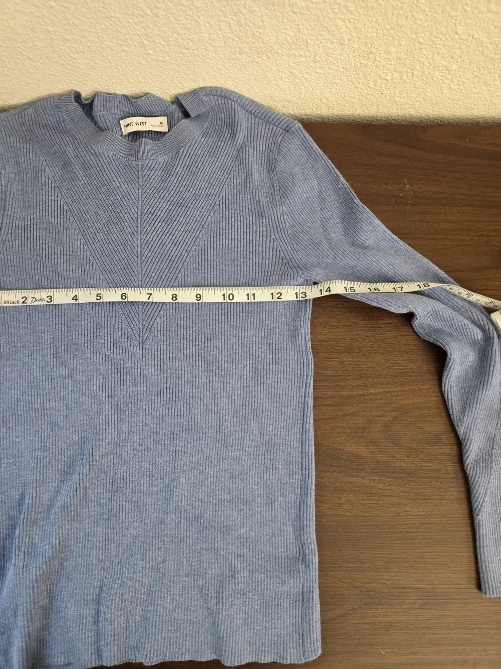 Nine West Light Blue Ribbed Crew Neck Sweater